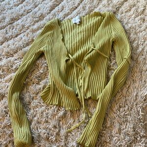 Green Ribbed Tie-Front Cardigan